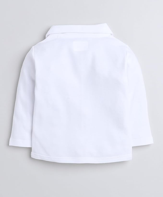 Beige & Navy Boys Full Sleeves Shirt Waistcoat & Pant Set with Applique Bow gallery image