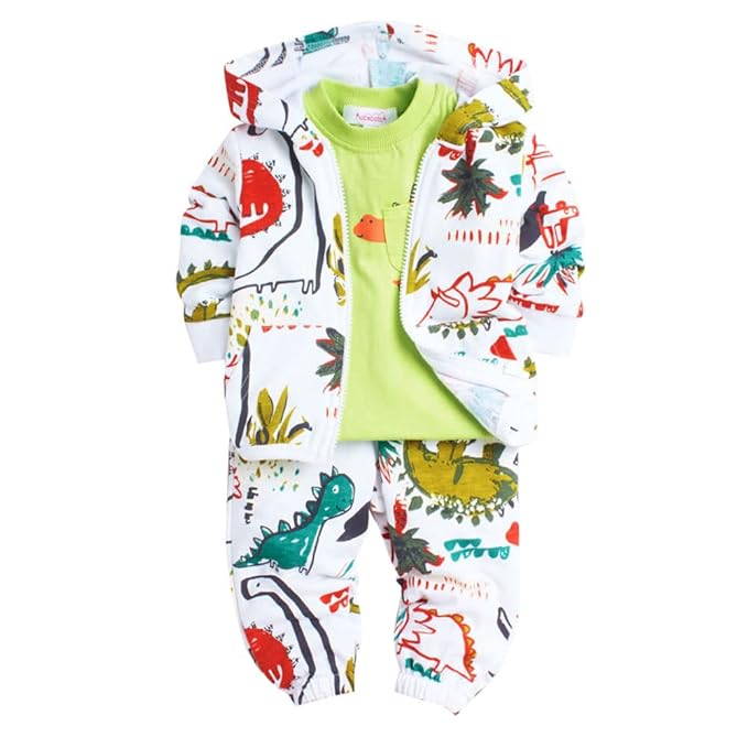 Boys Cotton All-Over Print T-Shirt with Jacket and Pants Set in Green Color main image