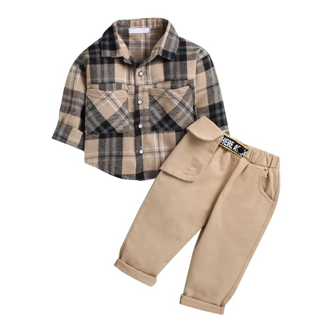 Cotton Blend Boys Plaid Print Shirt And Pant Set main image