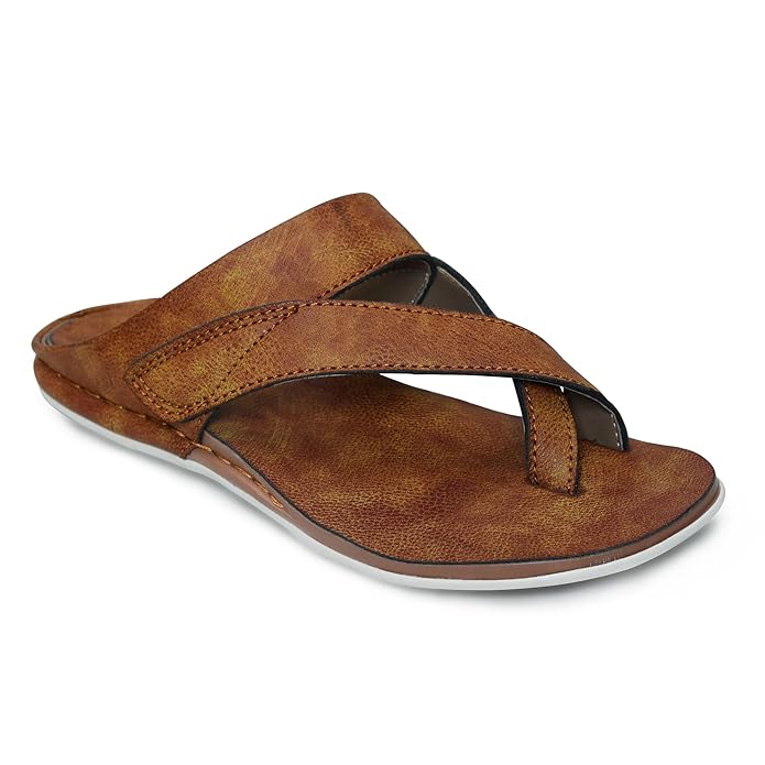 Designer Mens Faux Leather Imported Slippers |Stylish & Fashionable Ethnic Footwear | Available in Black, Brown, Tan - Chappal for Man gallery image