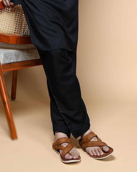 Designer Mens Faux Leather Imported Slippers |Stylish & Fashionable Ethnic Footwear | Available in Black, Brown, Tan - Chappal for Man gallery image