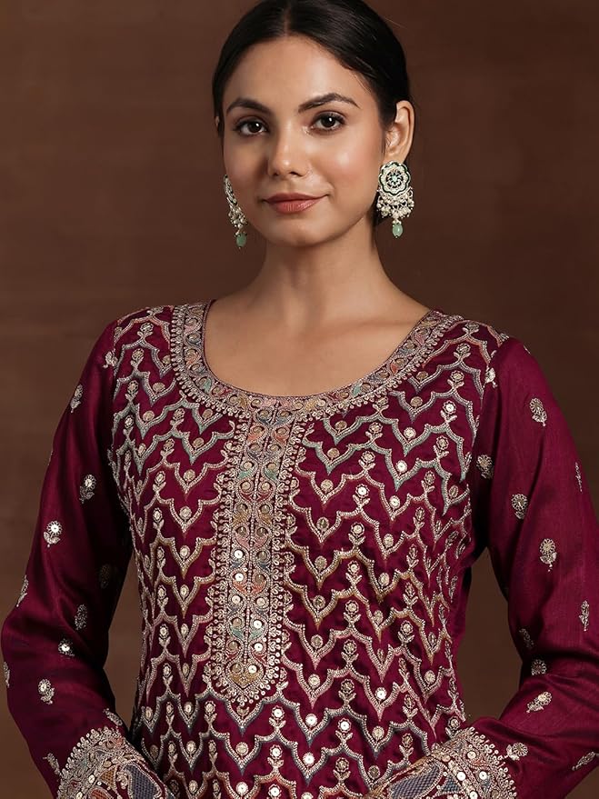 Embroidered Silk Blend Straight Kurta Palazzo With Dupatta Set gallery image