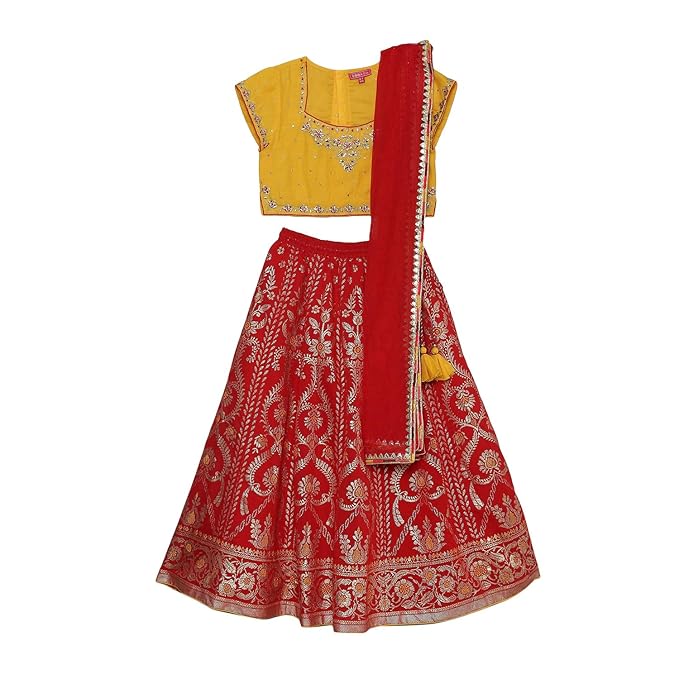 Girls Polyester Embroidered Readymade Lehenga Choli Set main image