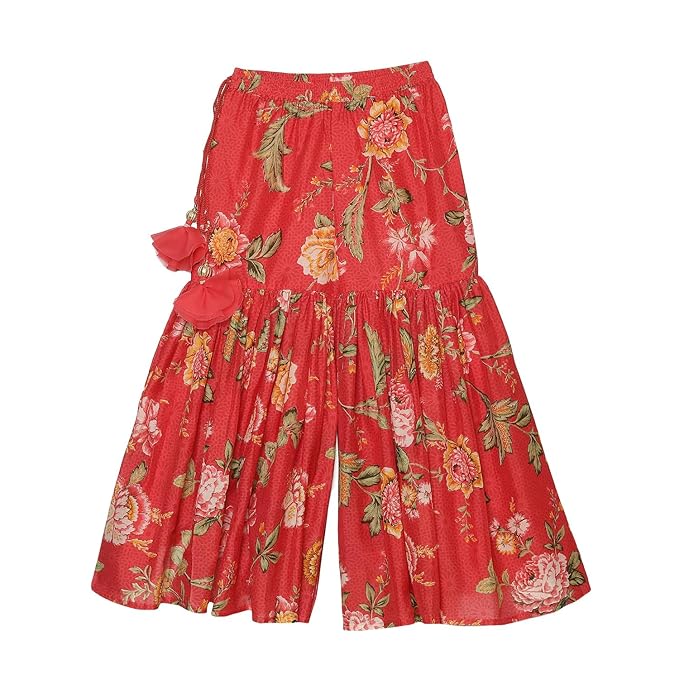 Girls Red Polyester Short Kurta Printed Suit Set gallery image
