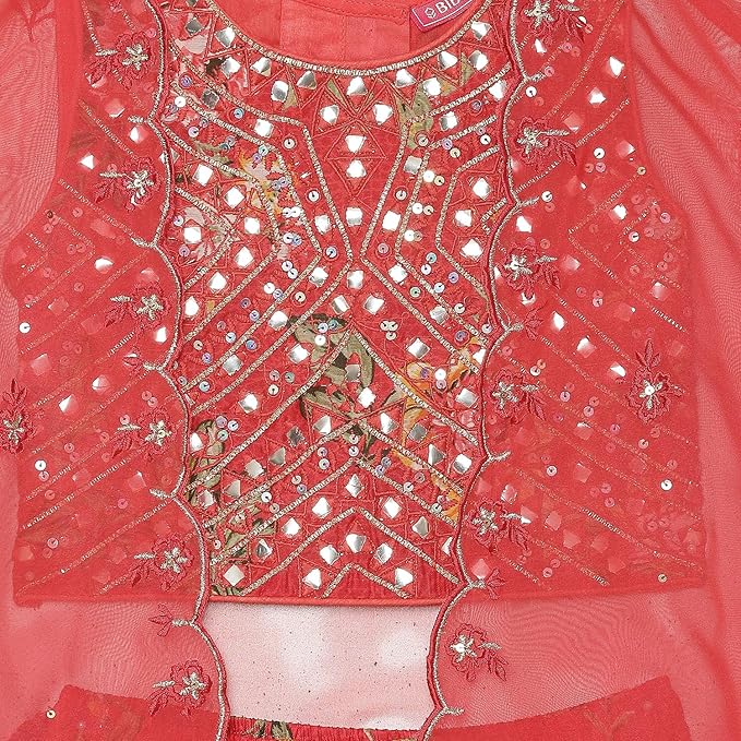 Girls Red Polyester Short Kurta Printed Suit Set gallery image