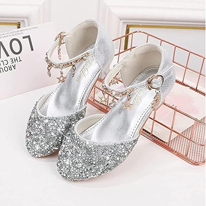 Girls Sandals Little Kids Glitter Dress Shoes Low Heel Sequins Princess Sandals Toddler Flower Wedding Party Shoes gallery image