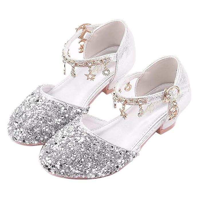 Girls Sandals Little Kids Glitter Dress Shoes Low Heel Sequins Princess Sandals Toddler Flower Wedding Party Shoes gallery image