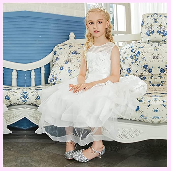 Girls Sandals Little Kids Glitter Dress Shoes Low Heel Sequins Princess Sandals Toddler Flower Wedding Party Shoes gallery image