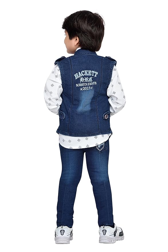 Kids Cotton Blend Full Sleeve Shirt & Denim Jeans Clothing Set for Boys - Casual Wear | Festival Wear for boys | Printed Pattern - Regular Fit gallery image