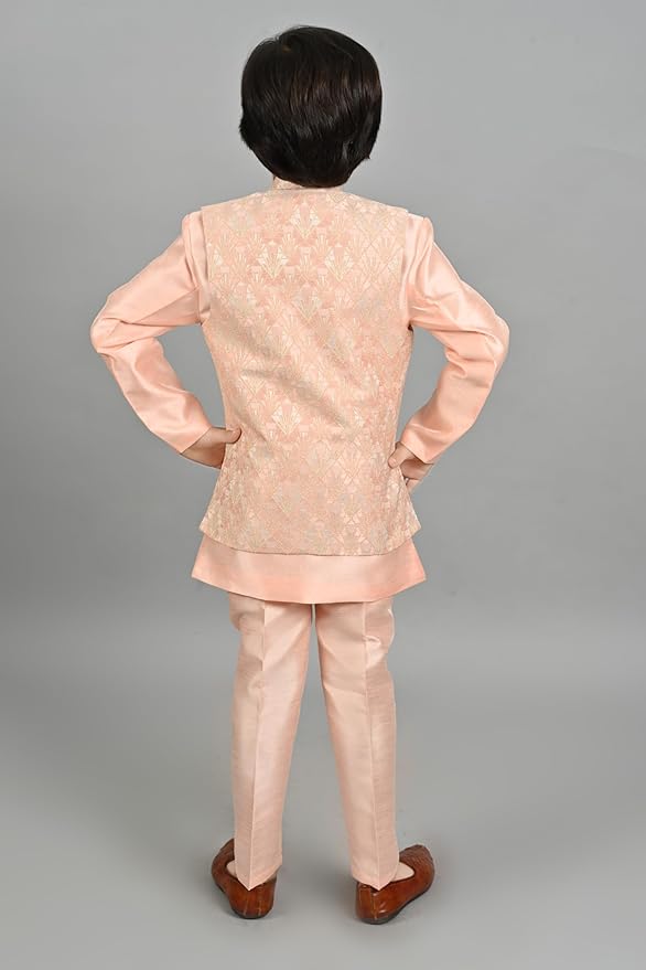 Kids Ethnic Silk Blend Waistcoat Kurta Pyjama Sherwani Set For Boys gallery image