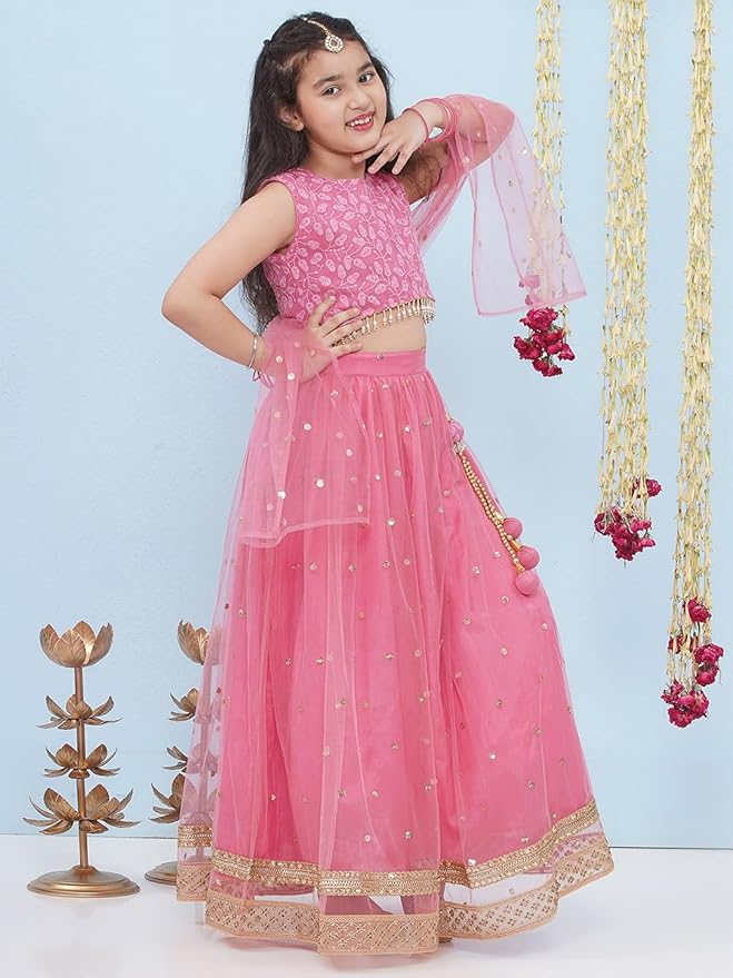 Kids Ethnic Wear Schiffli Sequence Lehenga Choli for Girls With Dupatta gallery image