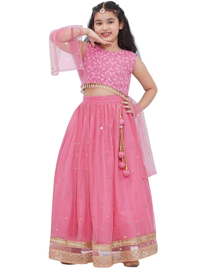Kids Ethnic Wear Schiffli Sequence Lehenga Choli for Girls With Dupatta main image