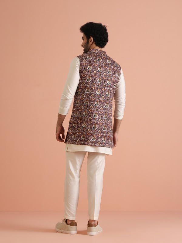 KISAH Mens Kurta Jacket Trouser Set|Cotton Blend Fabric Printed Pattern Mens Ethnic Wear|Regular Fit Mandarin Collar Long Sleeves gallery image