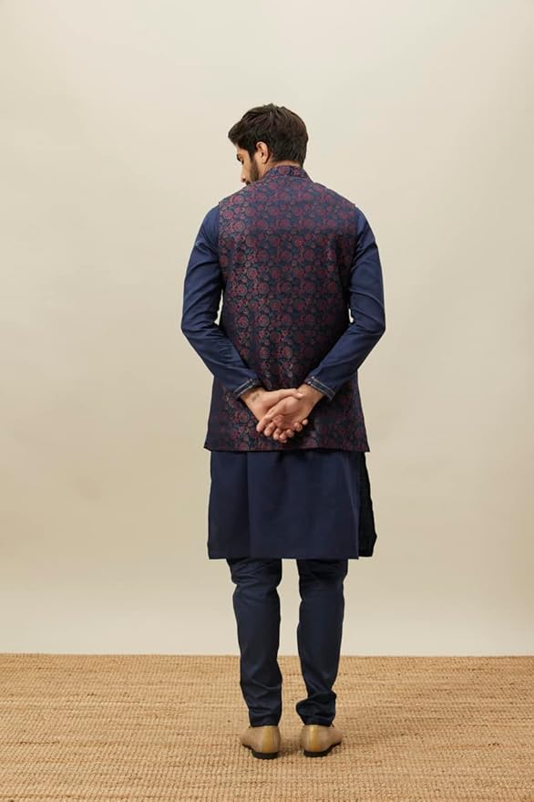 Manyavar Men's Satin Kurta Jacket Pyjama Set gallery image