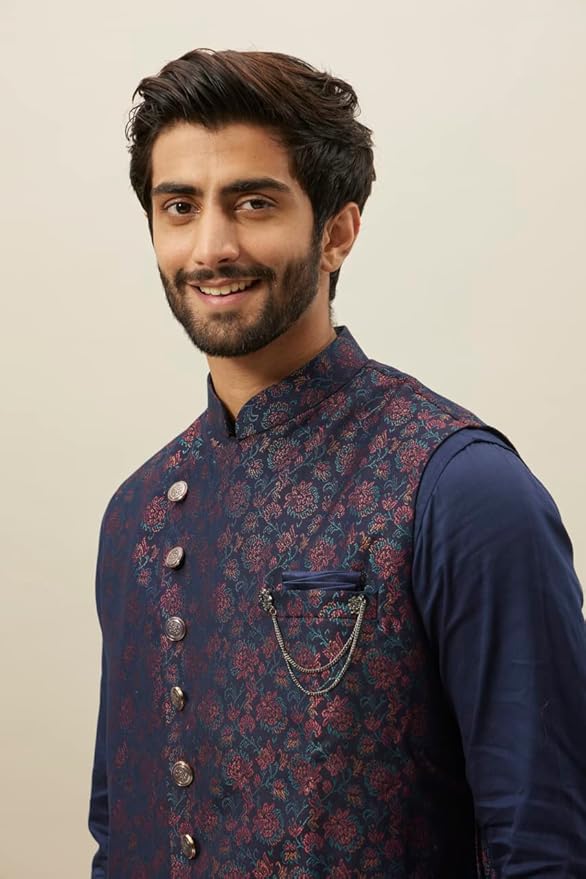 Manyavar Men's Satin Kurta Jacket Pyjama Set gallery image
