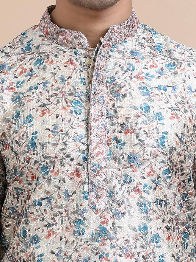 Men Empire Thread Work Kurta with Pyjamas - Cool Grey gallery image