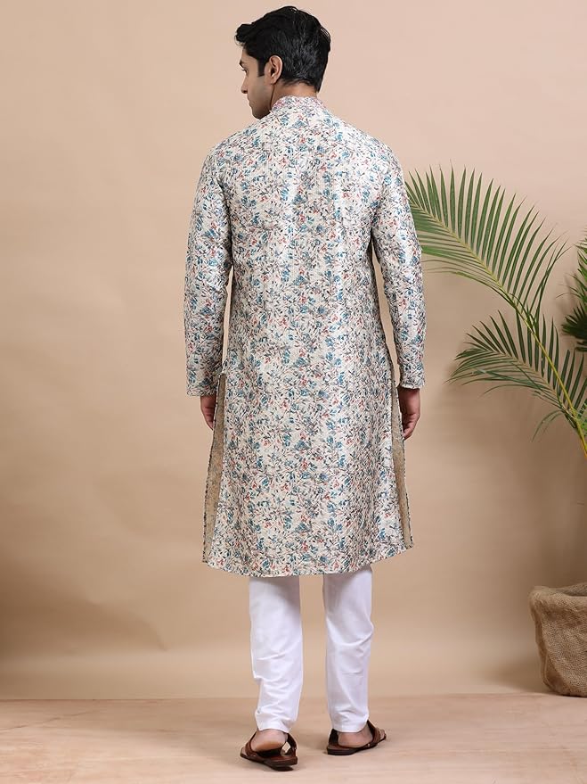 Men Empire Thread Work Kurta with Pyjamas - Cool Grey gallery image
