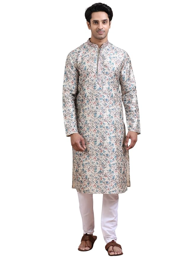Men Empire Thread Work Kurta with Pyjamas - Cool Grey main image