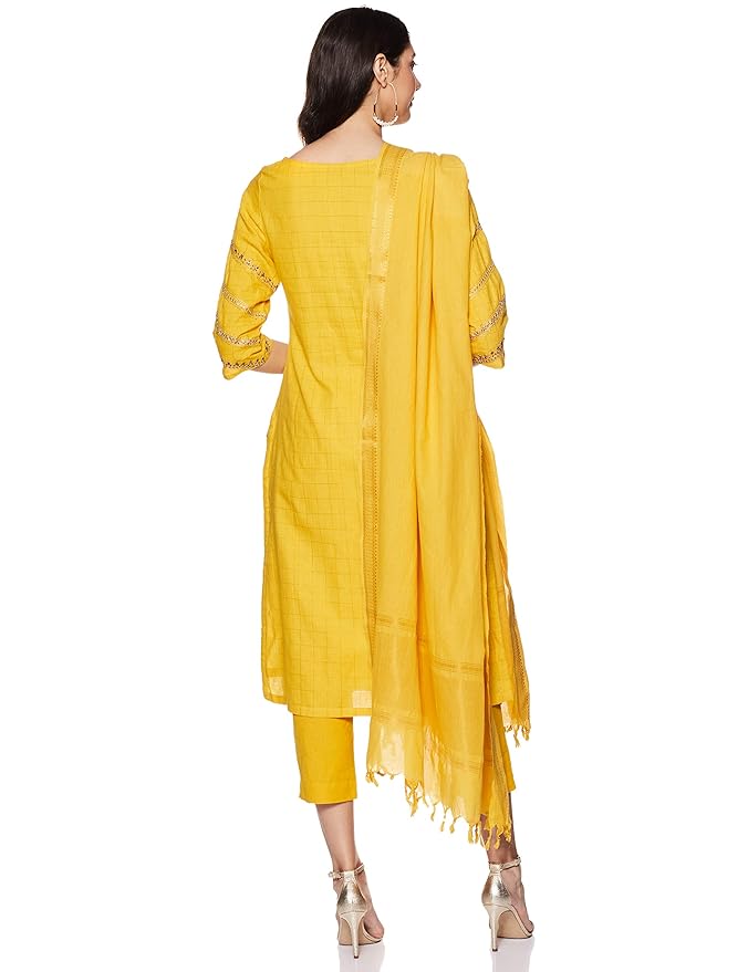 Women Cotton Straight Kurta Slim Pants Suit Set gallery image