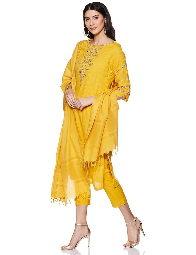 Women Cotton Straight Kurta Slim Pants Suit Set gallery image