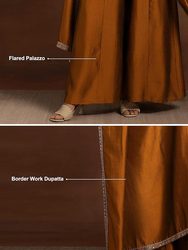 Women's Art Silk Sequins Embroidery Kurta Sharara Set with Dupatta for Women Kurta Palazzo Set gallery image