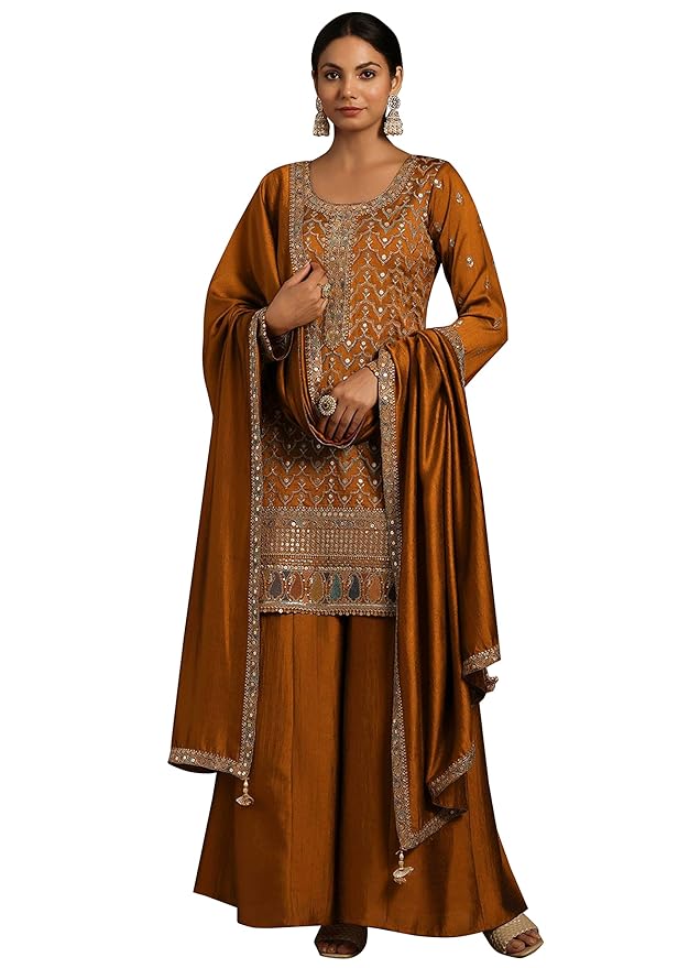 Women's Art Silk Sequins Embroidery Kurta Sharara Set with Dupatta for Women Kurta Palazzo Set main image