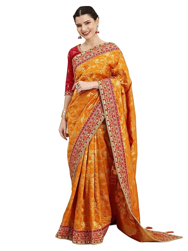 Women's Pure Silk Embroidery Work Saree with Unstitch Blouse Piece gallery image