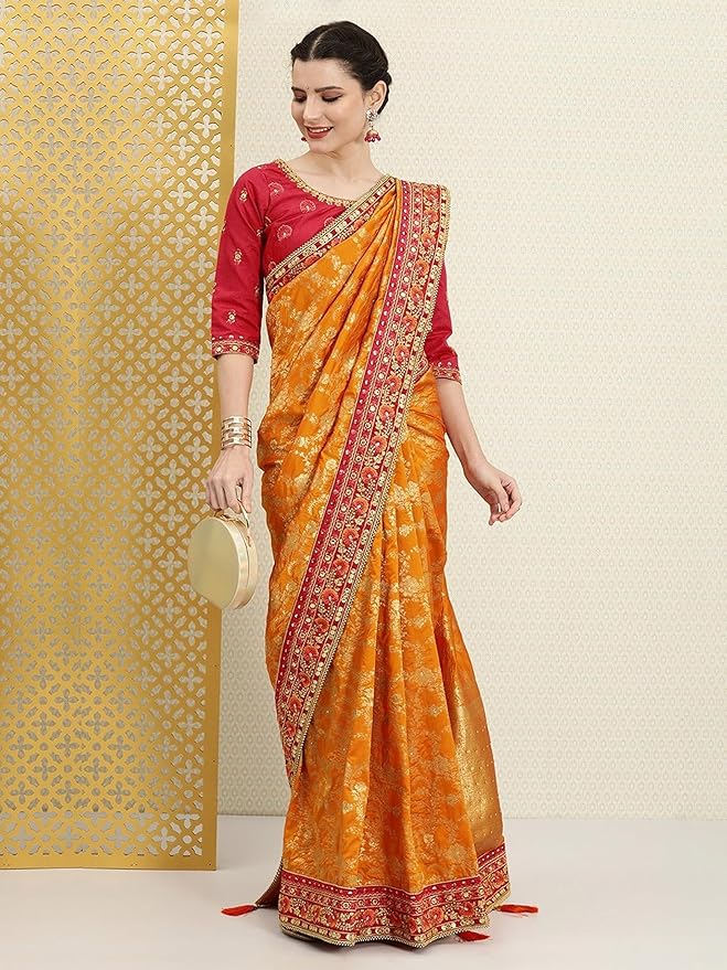 Women's Pure Silk Embroidery Work Saree with Unstitch Blouse Piece gallery image