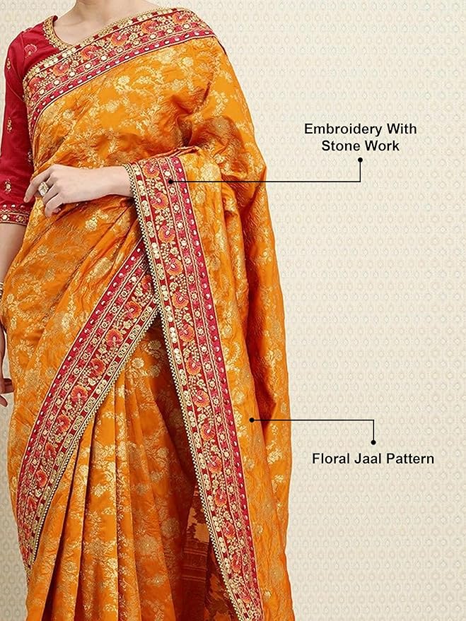 Women's Pure Silk Embroidery Work Saree with Unstitch Blouse Piece gallery image