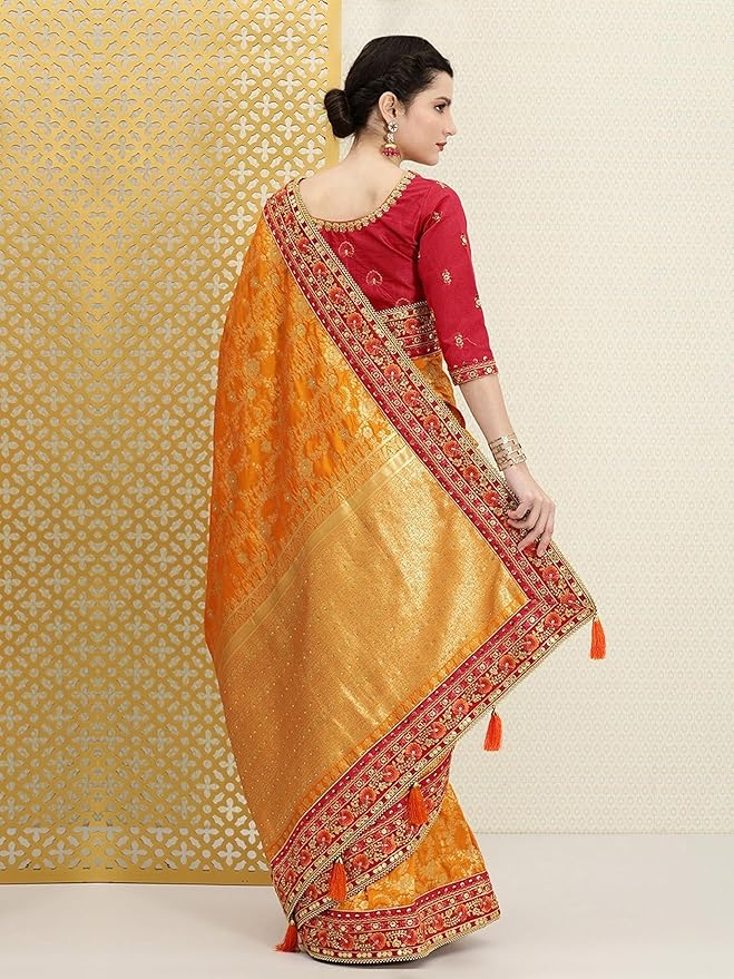Women's Pure Silk Embroidery Work Saree with Unstitch Blouse Piece main image